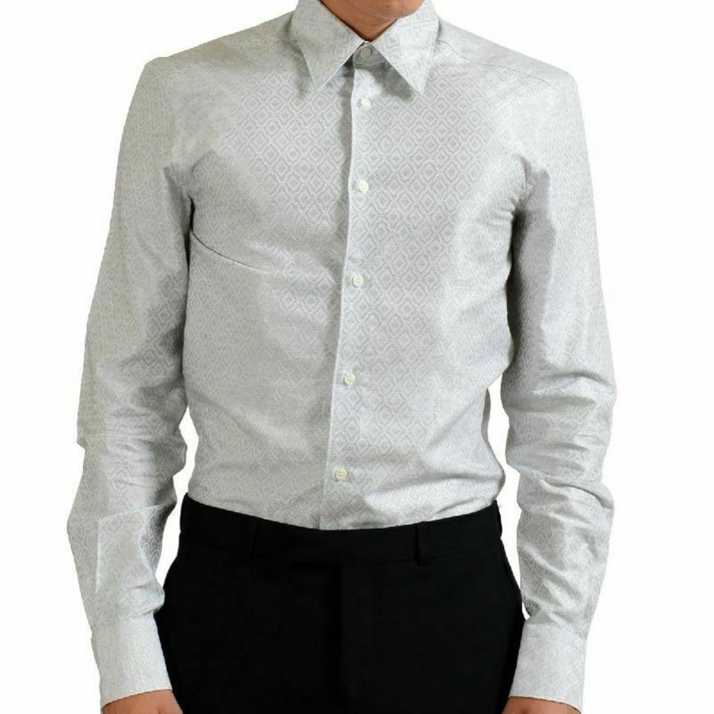 Versace Collection Men's "Trend" Gray Geometric Print Long Sleeve Dress Shirt